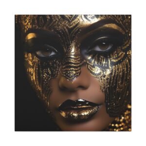 Gilded Carnival: Black and Gold Girl Portrait