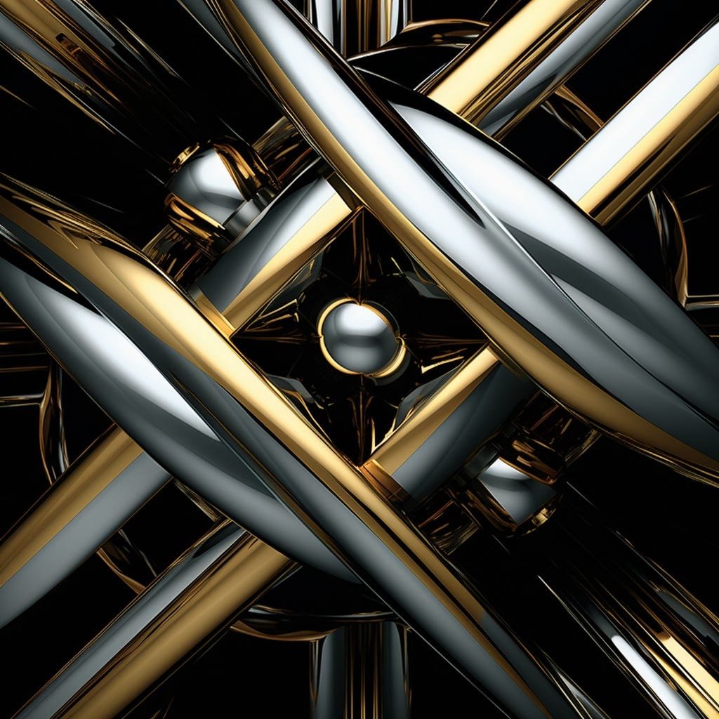 Woven Metal Rods Black, White & Gold Abstract 003