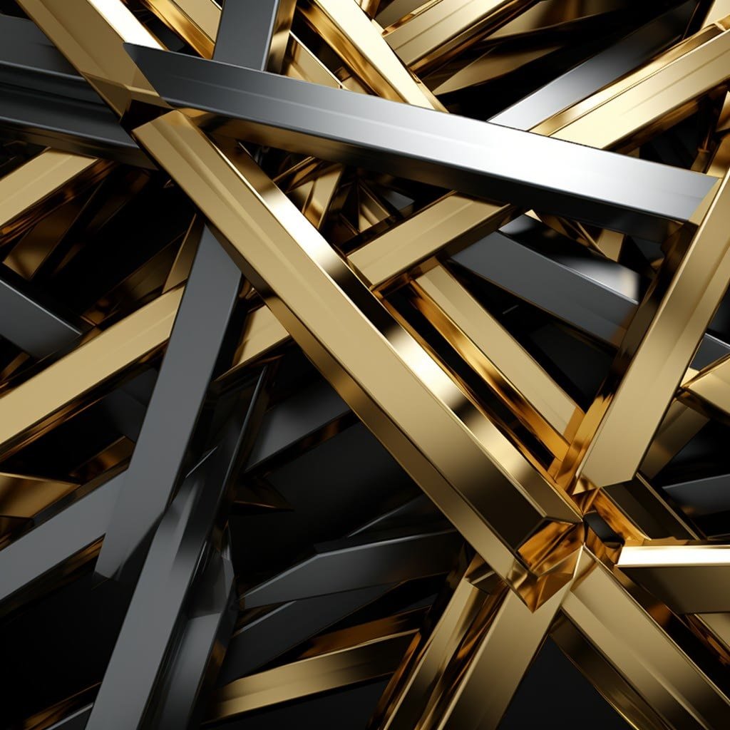 Metal Rods Black, White & Gold Abstract 002