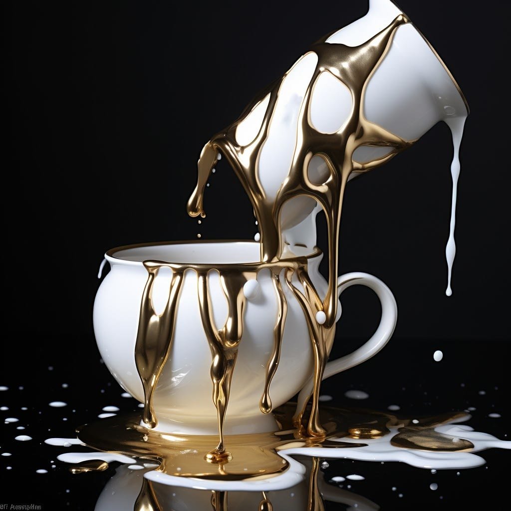 Crying Over Spilt Milk Black, White & Gold Abstract 011