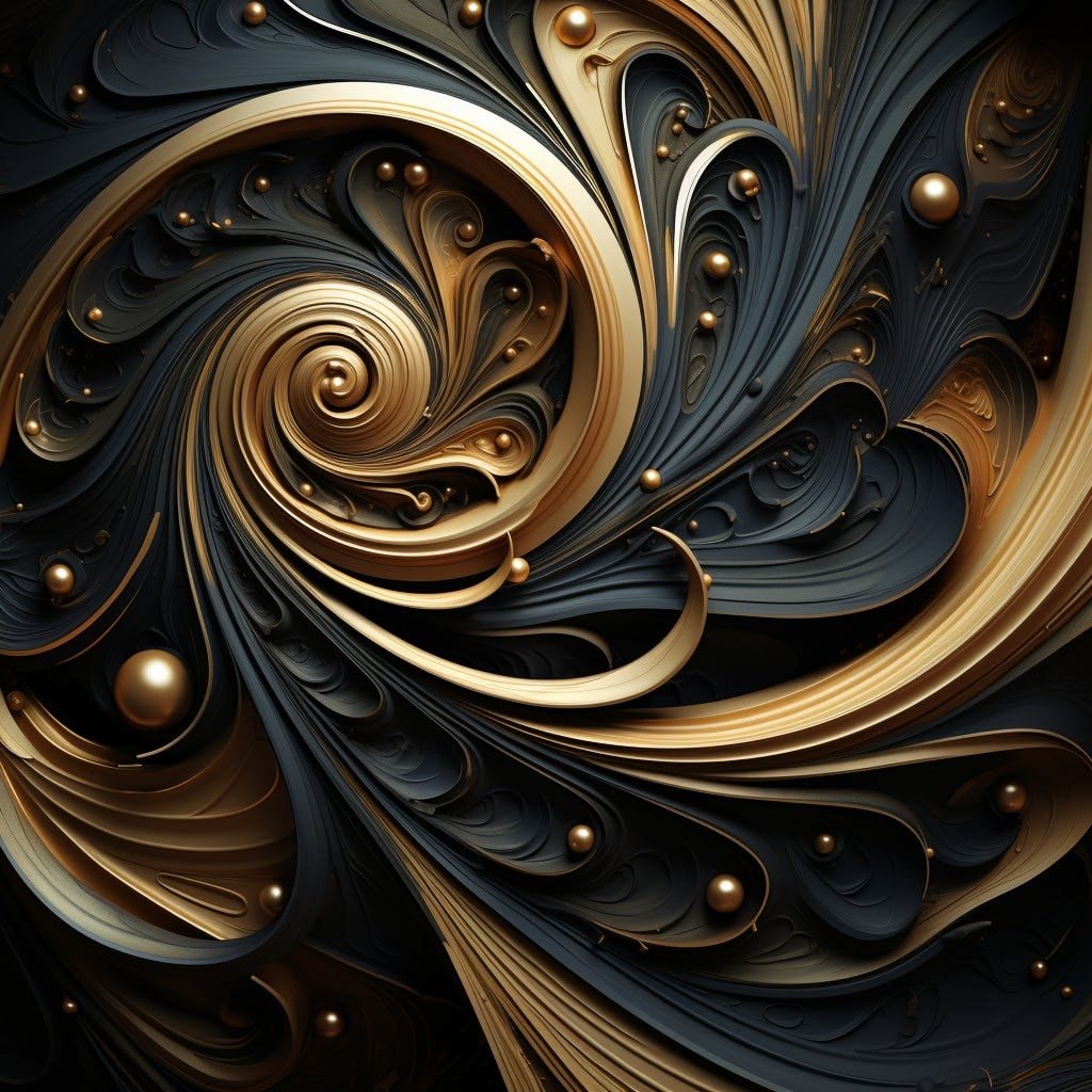 Swirls Black & Gold Abstract 007