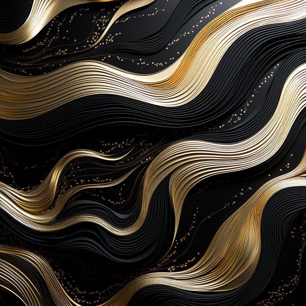 Waves Black & Gold Abstract 001