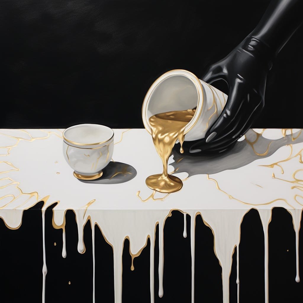 Crying Over Spilt Milk Black, White & Gold Abstract 009