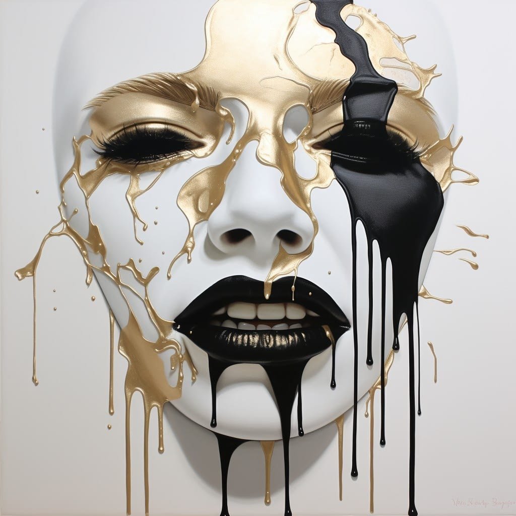 Crying Over Spilt Milk Black, White & Gold Abstract 008