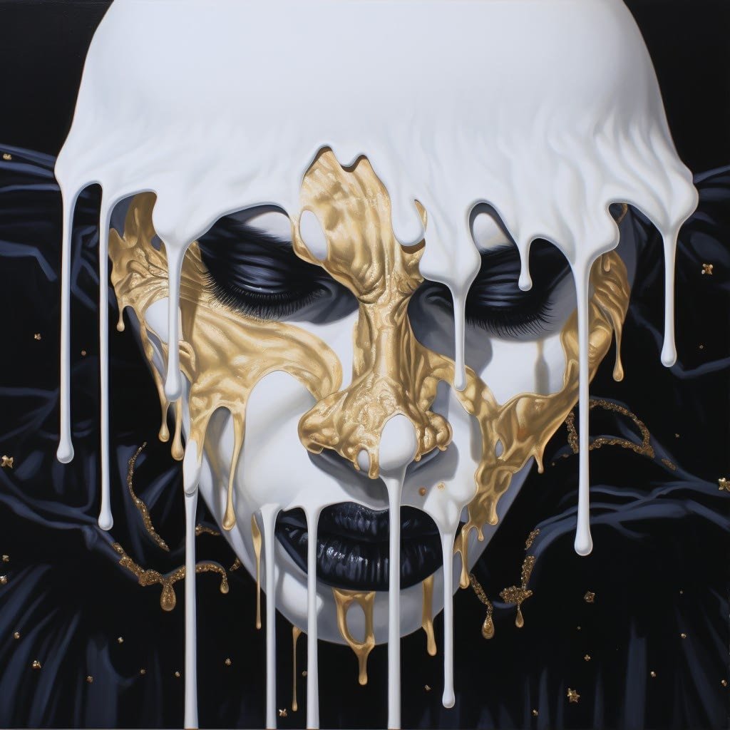 Crying Over Spilt Milk Black, White & Gold Abstract 004