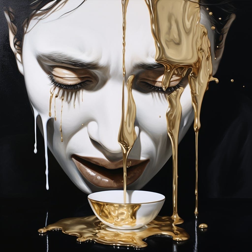 Crying Over Spilt Milk Black, White & Gold Abstract 002