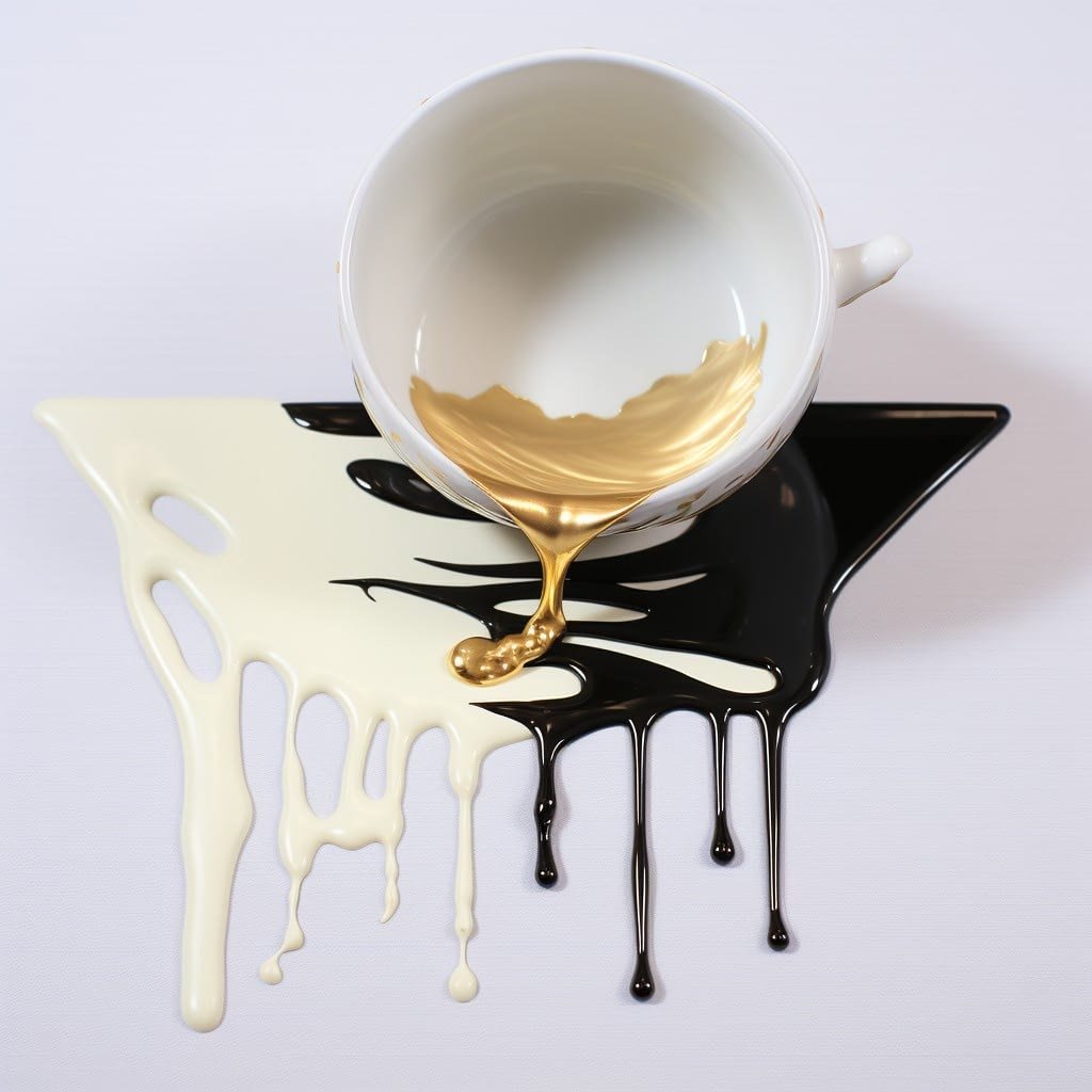 Crying Over Spilt Milk Black, White & Gold Abstract 001