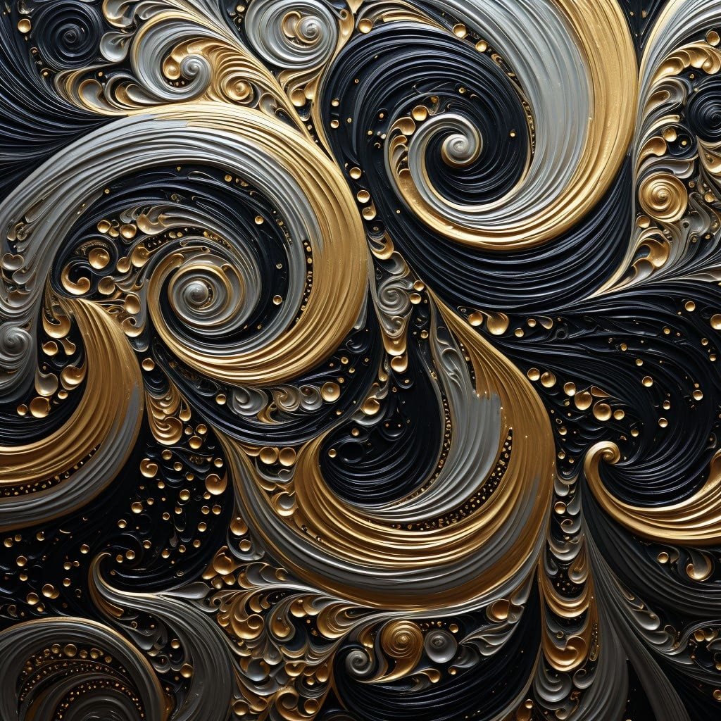 Swirls Black & Gold Abstract 002